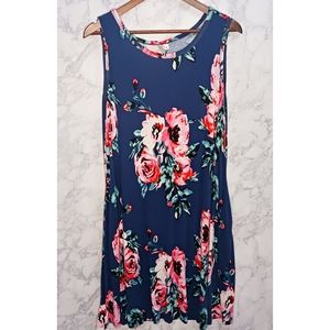 Navy Blue Floral Tank Dress XL
